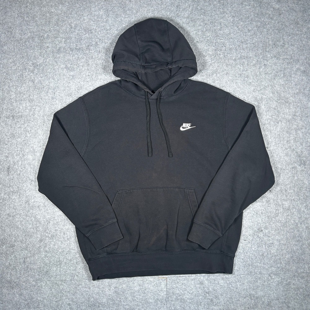 Nike Hoodie Mens Large Black Club Fleece Pullover Swoosh Logo Sportswear Casual